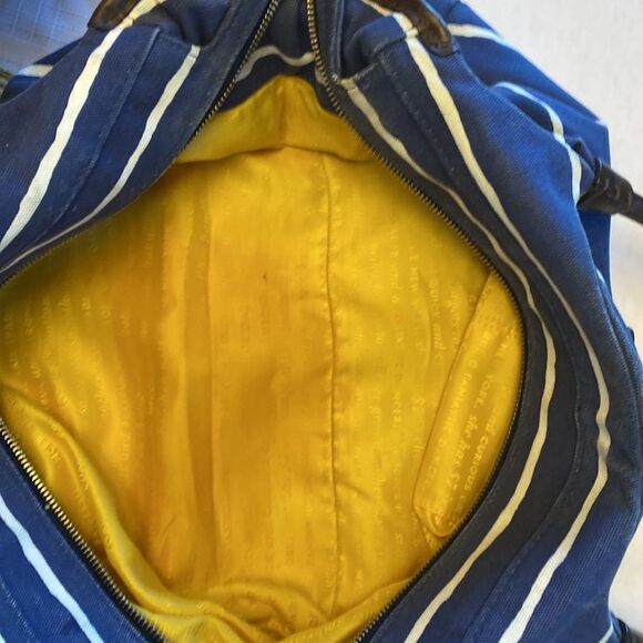 KATE SPADE NAVY with White Stripes Canvas Bag with Brown Leather Handles & Trim - Picture 8 of 10